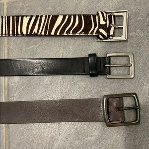 3 Belts. Black, brown, and Zebra.